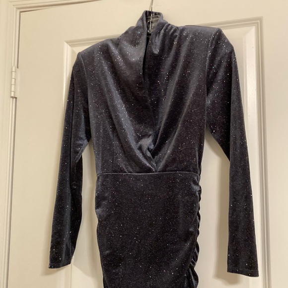 Zara Grey Silver Glitter Shimmer Velvet Bodycon Ruched Dress Blogger’s Favorite! - Picture 5 of 11